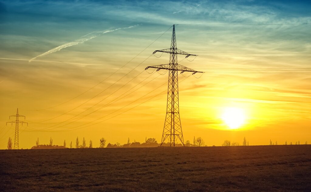 power lines, fields, nature